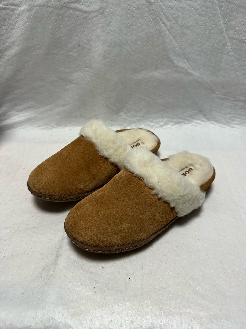 Sorel Chestnut Suede Shearling-Trim Slip-On Slippers